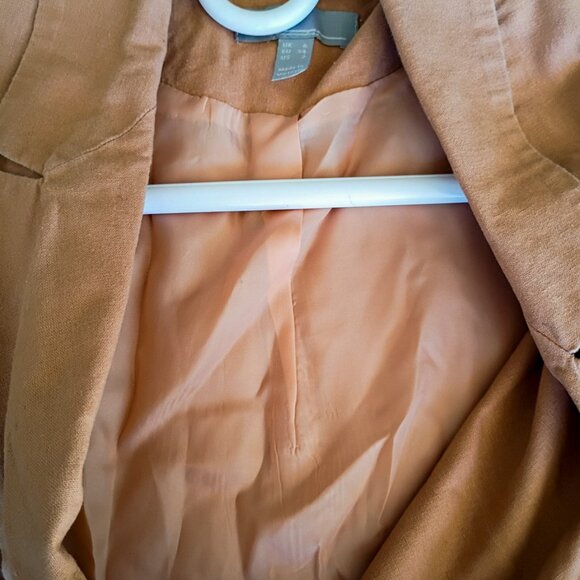 ASOS Camel Double Breasted Blazer | Longline Linen Blend Jacket Size US 2 - Picture 5 of 5